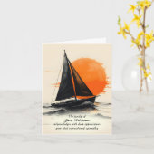 水の色の帆船のために悔やみや弔慰ありがとう カード (黄色い花)