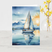 水の色の帆船の湖に悔やみや弔慰 カード (黄色い花)
