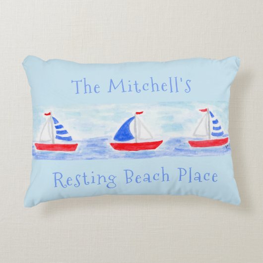 水の色の帆船休憩ビーチプレイス アクセントクッション (正面)