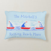 水の色の帆船休憩ビーチプレイス アクセントクッション (裏面)