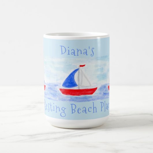 水の色の帆船休憩ビーチプレイス コーヒーマグカップ (中央)