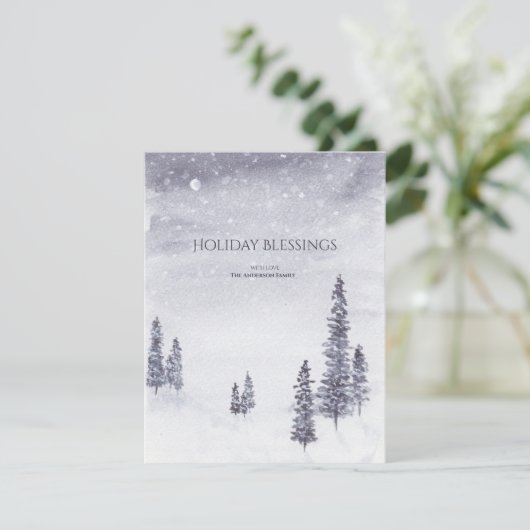 水の色の平和な冬のシーンのクリスマス/ シーズンカード (スタンド正面)