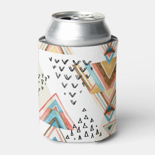 水の色の幾何学的シームレス:部族スタイル。 缶クーラー (缶正面)