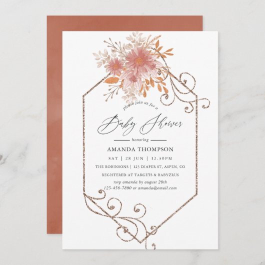 水の色の幾何学的テラコッタベビーシャワー 招待状 (正面/裏面)