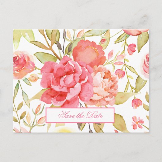 水の色の庭園の結婚式日付の保存 ポストカード (正面)