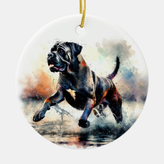 水の色の強力な杖のコルソ犬 セラミックオーナメント (正面)