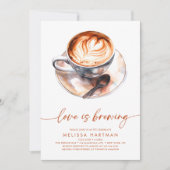 水の色の愛はコーヒーを醸造しているブライダルシャワー 招待状 (正面)