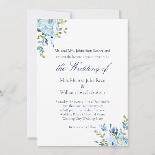 水の色の愛は忍耐強いクリスチャン結婚の 招待状 (正面)