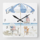 水の色の愛国的なビーチシーンサマーウォールクロック スクエア壁時計 (正面)