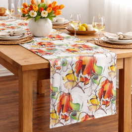 水の色の手の絶妙絵を描な繊細な花 ロングテーブルランナー