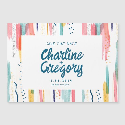 水の色の抽象芸術カラフル日付の入力を保存 マグネット招待状 (正面)
