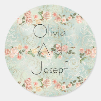 水の色の招待whitバラ ラウンドシール