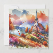 水の色の教会の秋日 | 秋の恵み シーズンカード (正面)