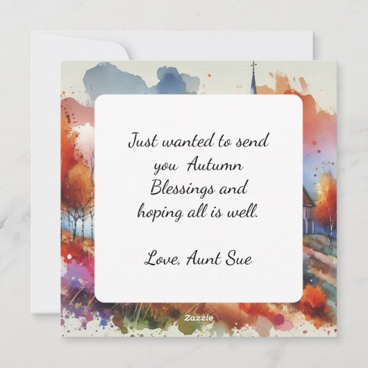 水の色の教会の秋日 | 秋の恵み シーズンカード (裏面)