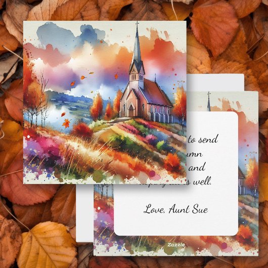 水の色の教会の秋日 | 秋の恵み シーズンカード