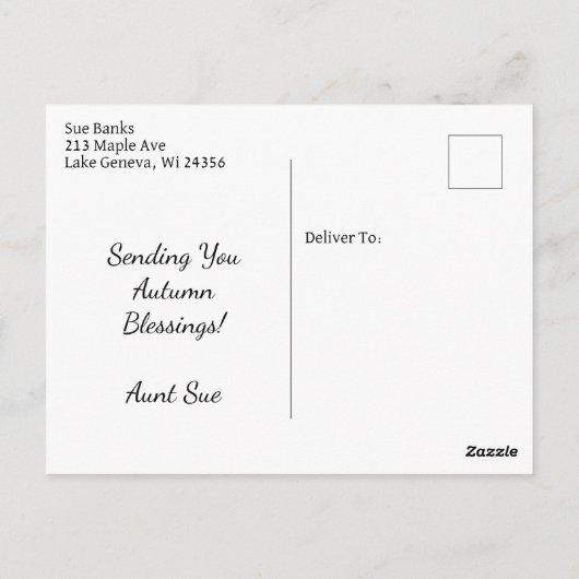 水の色の教会の秋日 | 秋の恵み ポストカード (裏面)