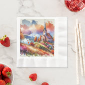 水の色の教会の秋日 縁ありランチョンナプキン (インサイチュ)