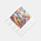 水の色の教会の秋日 縁ありランチョンナプキン (角)