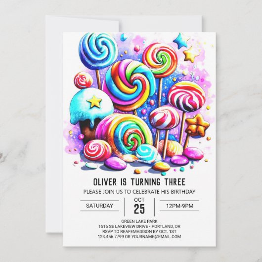 水の色の散水編集可能誕生日 招待状 (正面)