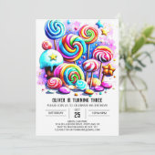 水の色の散水編集可能誕生日 招待状 (スタンド正面)