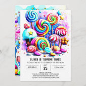 水の色の散水編集可能誕生日 招待状 (正面/裏面)