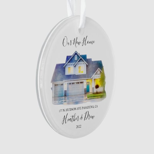 水の色の新しいホームフォト名前をカスタムするアドレス オーナメント (正面)
