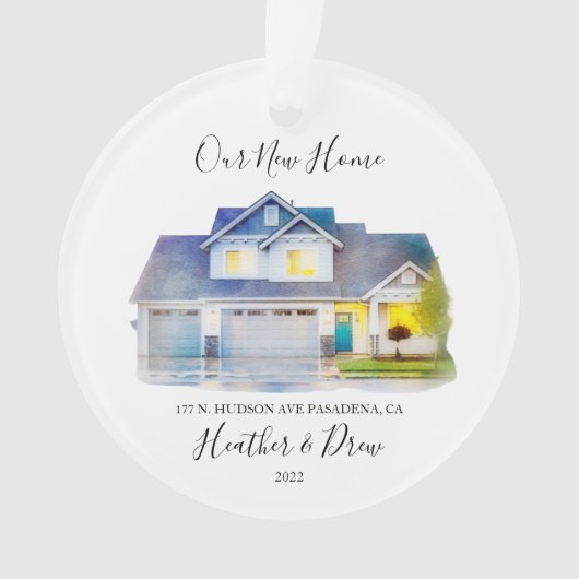 水の色の新しいホームフォト名前をカスタムするアドレス オーナメント (正面)