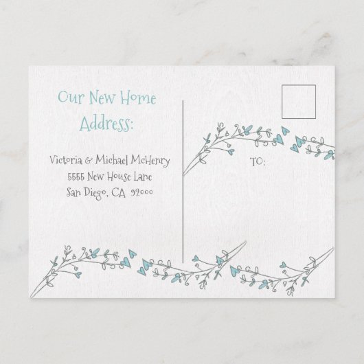 水の色の新しい自宅住所 案内ポストカード (裏面)