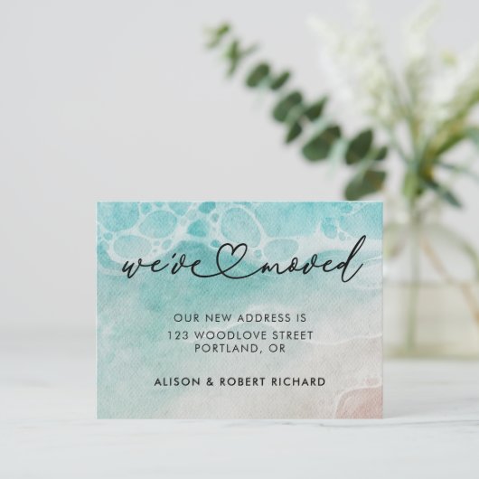 水の色の新素朴しいアドレスの移動のお知らせ ポストカード (スタンド正面)