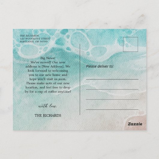 水の色の新素朴しいアドレスの移動のお知らせ ポストカード (裏面)