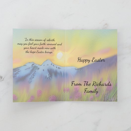 水の色の日の出のカスタム表示イースター シーズンカード (内部)