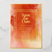 水の色の日付を保存フォトオレンジのビーチ 箔シーズンカード (正面)