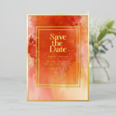 水の色の日付を保存フォトオレンジのビーチ 箔シーズンカード (立ち正面)