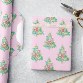 水の色の明るい色コケットクリスマスツリー ラッピングペーパー