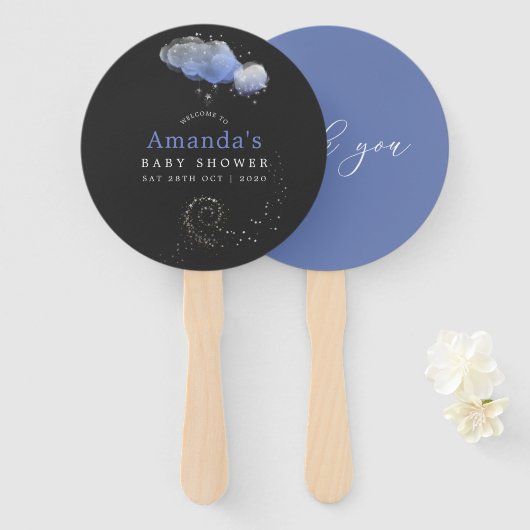 水の色の星の夜空の赤ちゃんシャワー ハンドファン (正面&裏面)