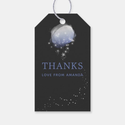 水の色の星夜空の赤ちゃんシャワーありがとう ギフトタグ (正面)