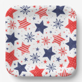 水の色の星7月4日パーティー ペーパープレート (正面)