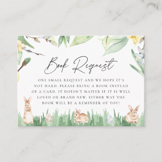 水の色の春バンニーベビーシャワー予約リクエスト エンクロージャーカード (正面)