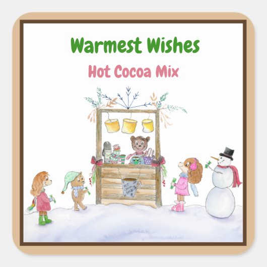水の色の暖かい願いホットココアミックス スクエアシール (正面)