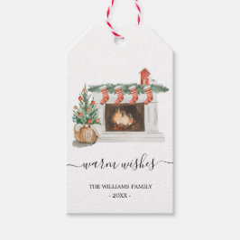 水の色の暖かい願い暖炉クリスマスラベル ギフトタグ