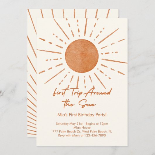 水の色の最初のトリップザのまわりにサン誕生日 招待状 (正面/裏面)