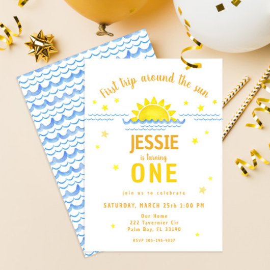 水の色の最初の旅のまわりに日の招待状- 招待状