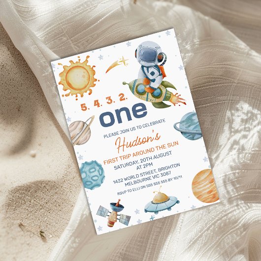 水の色の最初の旅のまわりに日の最初の誕生日 招待状