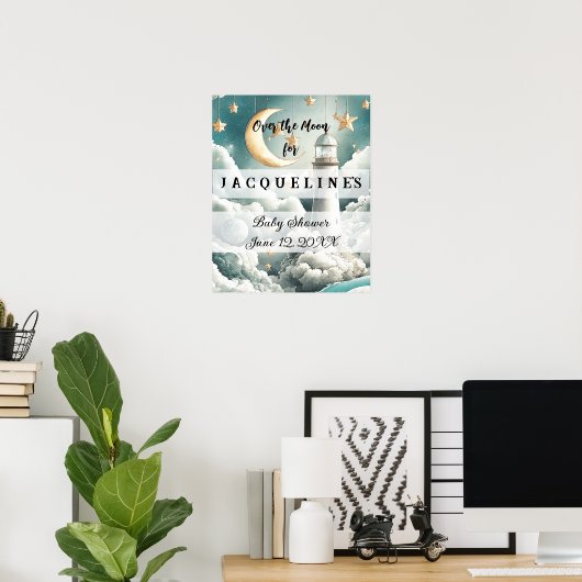 水の色の月と雲の赤ちゃんシャワー歓迎サイン ポスター (ホームオフィス)