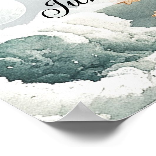 水の色の月と雲の赤ちゃんシャワー歓迎サイン ポスター (角)