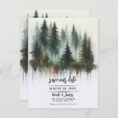 水の色の木々素朴の荒野の日付を保存 招待状 (正面/裏面)