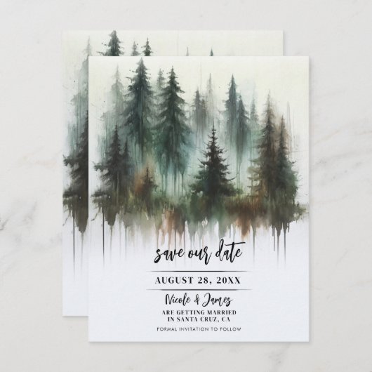 水の色の木々素朴の荒野の日付を保存 招待状 (正面/裏面)