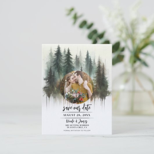 水の色の木々素朴の荒野の日付を保存 招待状 (スタンド正面)