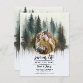 水の色の木々素朴の荒野の日付を保存 招待状 (正面/裏面)