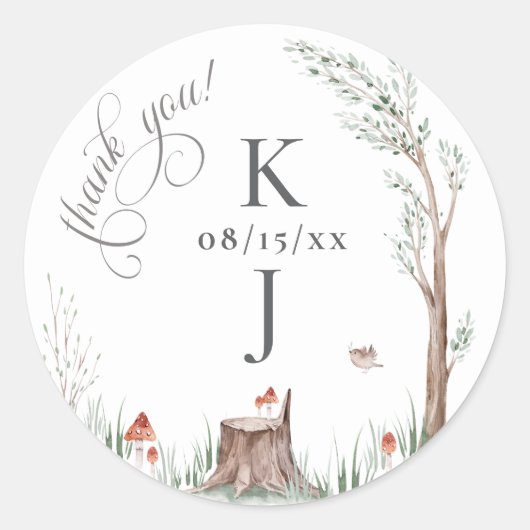 水の色の木お洒落の結婚ありがとう ラウンドシール (正面)
